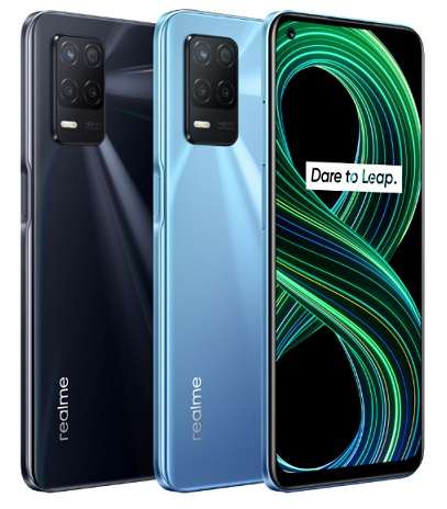 Realme 8 5G in Supersonic Black and Supersonic Blue