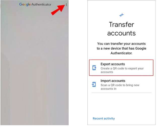 Transfer Accounts and Export Accounts option