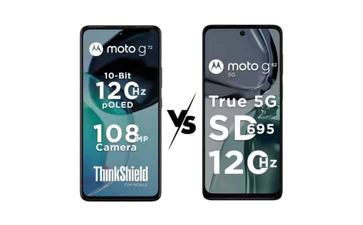 Compare Motorola Moto G72 vs Motorola Moto G62 5G